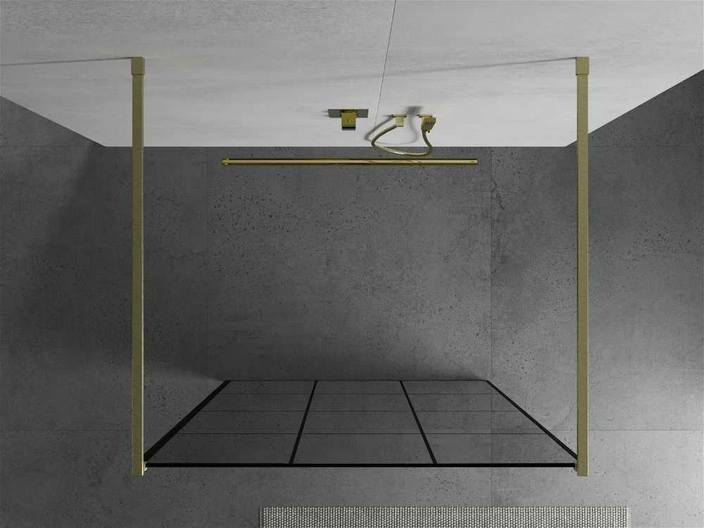 Walk-in dušo sienelė Mexen Kioto, Brushed auksinis, juodas raštas, 140 x 200 cm