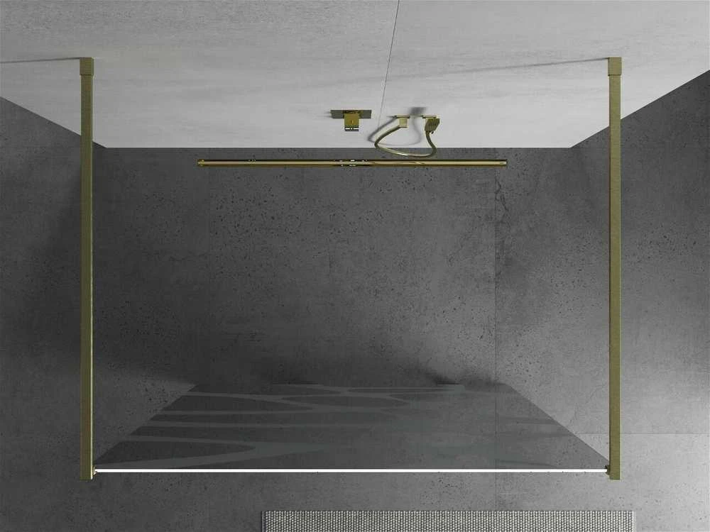 Walk-in dušo sienelė Mexen Kioto, Brushed auksinis, baltas raštas, 130 x 200 cm