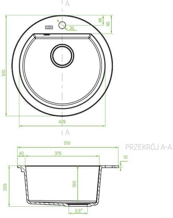 Granitinė virtuvinė plautuvė Laveo Dafne SBD_580T, Pilkas