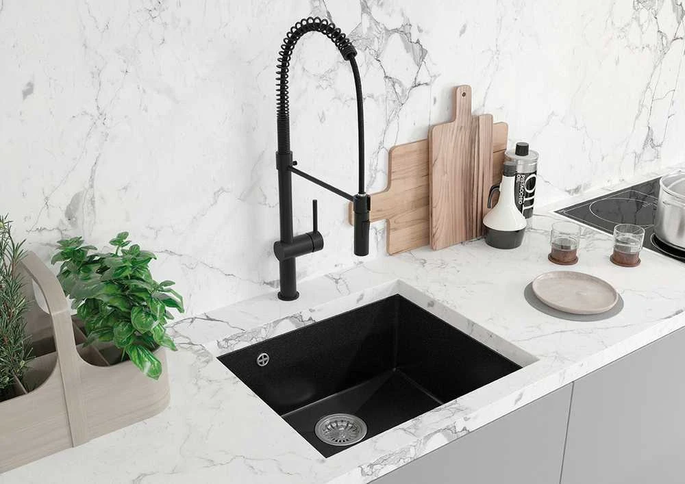 Granitinė virtuvinė plautuvė Laveo Ibiza SBI_710U, Juodas