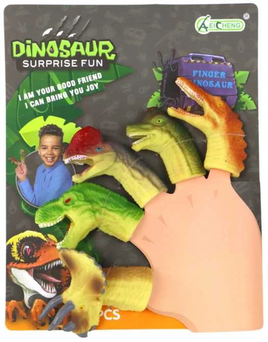 Guminių lėlių ant pirštų rinkinys Dinozaurai, 5 vnt.