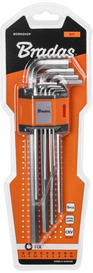 HEX šešiakampių raktų rinkinys Bradas, 1,5–10 mm, 9 vnt., extra long