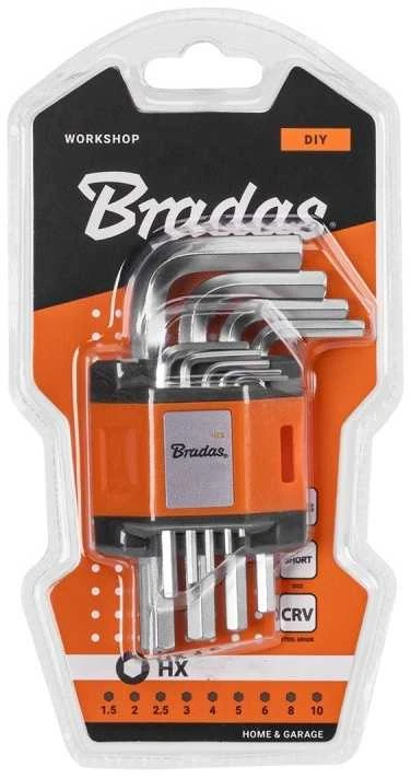 HEX šešiakampių raktų rinkinys Bradas, 1,5–10 mm, 9 vnt., short