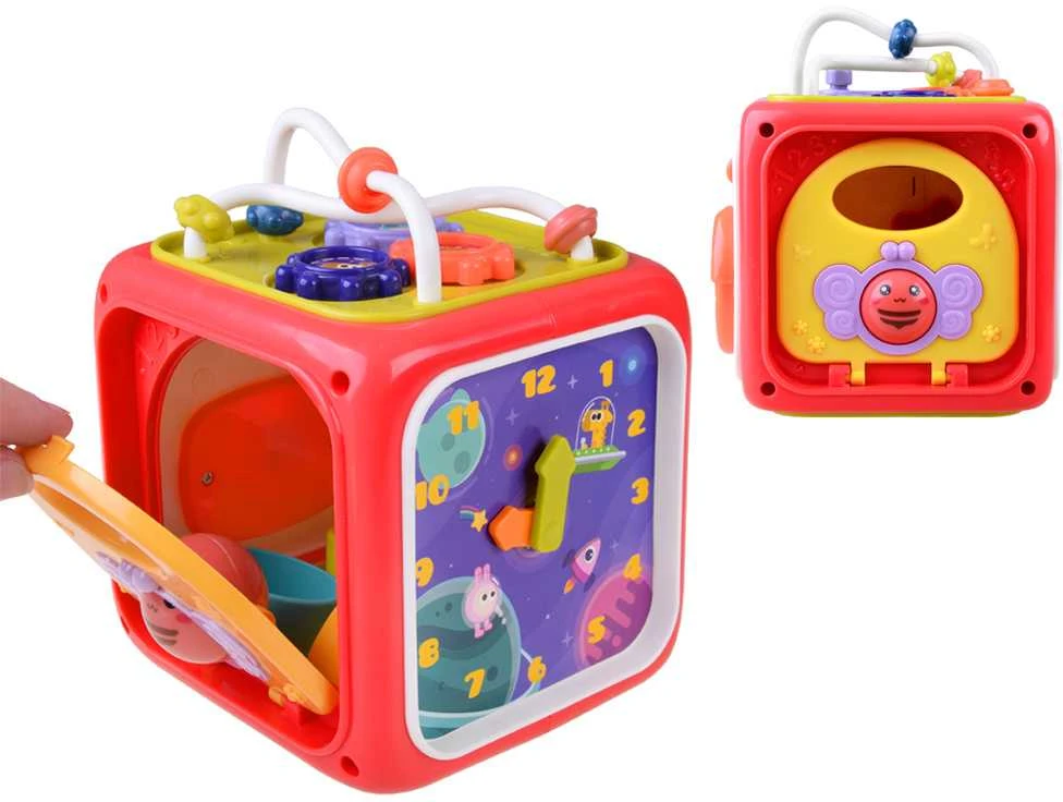 Interaktyvus edukacinis kubas su pianinu, rožinis