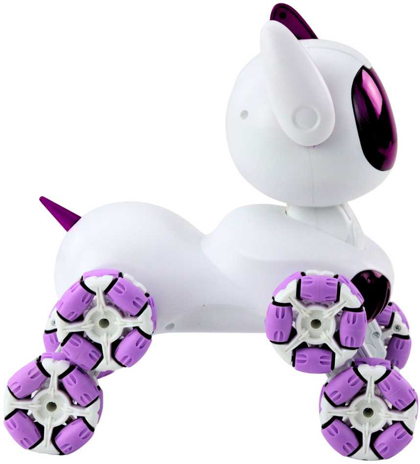 Interaktyvus robotas šuo su nuotoliniu valdymu TOOBY RC 4WD 360°, baltas/violetinis