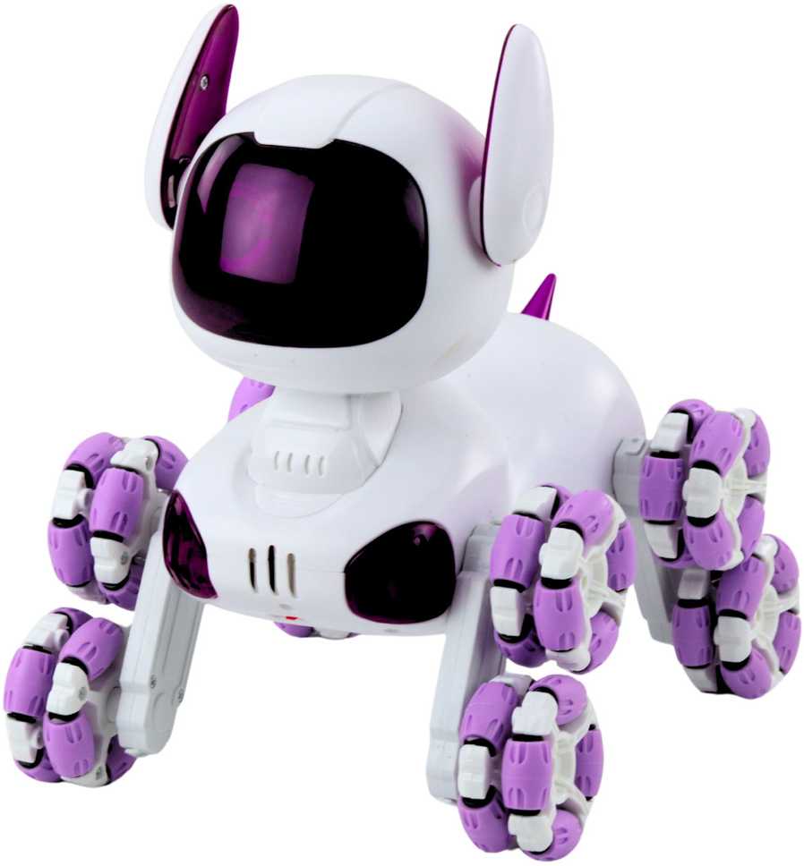 Interaktyvus robotas šuo su nuotoliniu valdymu TOOBY RC 4WD 360°, baltas/violetinis