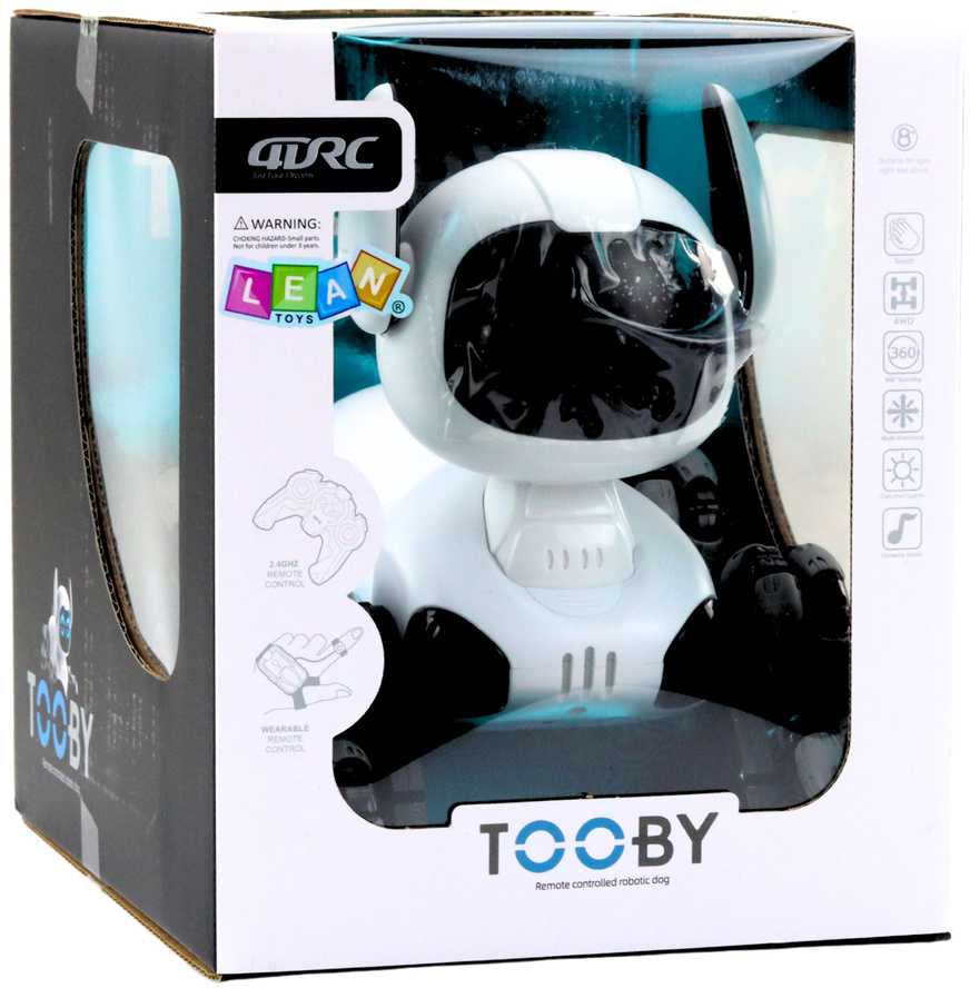 Interaktyvus robotas šuo su nuotoliniu valdymu TOOBY RC 4WD 360°, baltas/juodas