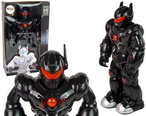 Interaktyvus vaikštantis robotas su garso ir šviesos efektais, juodas