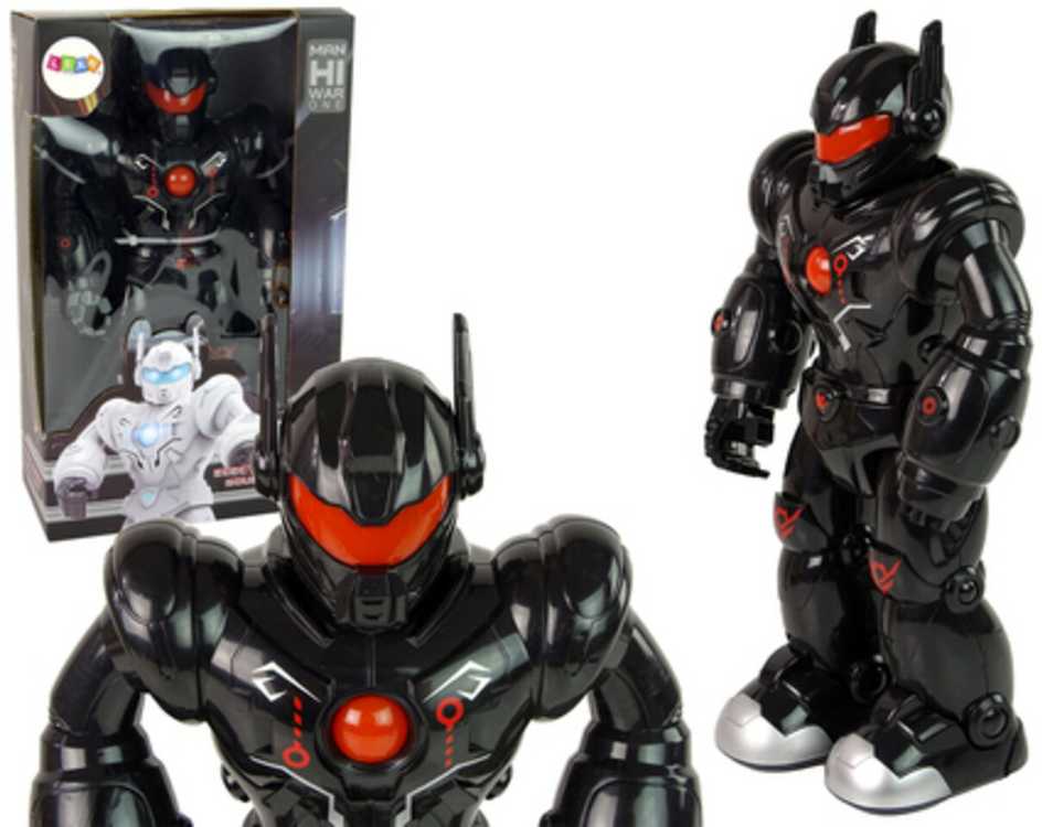 Interaktyvus vaikštantis robotas su garso ir šviesos efektais, juodas