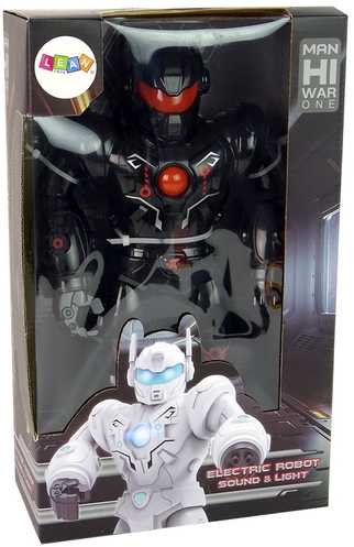 Interaktyvus vaikštantis robotas su garso ir šviesos efektais, juodas