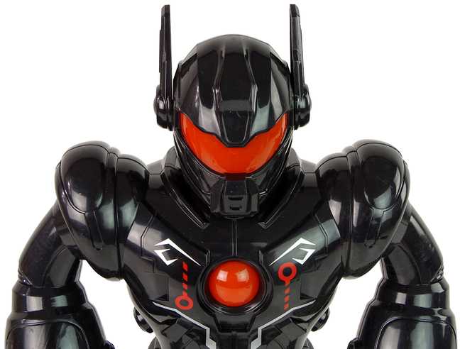 Interaktyvus vaikštantis robotas su garso ir šviesos efektais, juodas