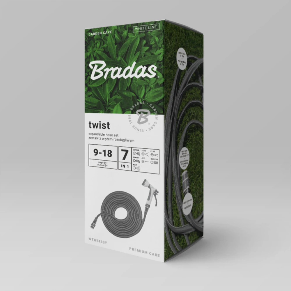 Išsitempianti sodo žarna su purkštuku Bradas Twist Hose 9m-18m
