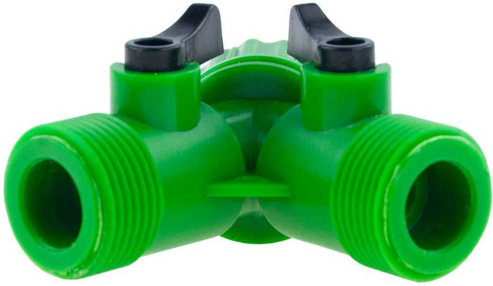 Jungtis - šakotuvas laistymo žarnoms 3/4 su dviem vožtuvais
