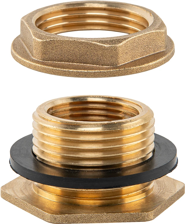 Jungtis vid.sr. 1/2" – išor.sr. 3/4" su veržle vid.sr. 3/4" ir tarpine Bradas, žalvaris
