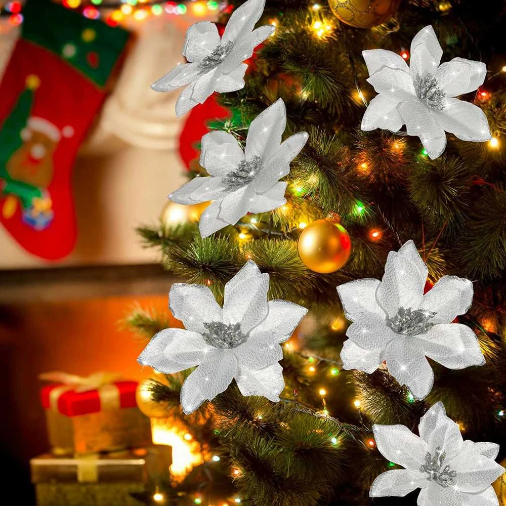 Kalėdinė dekoracija Puansetija, balta, 1 vnt.