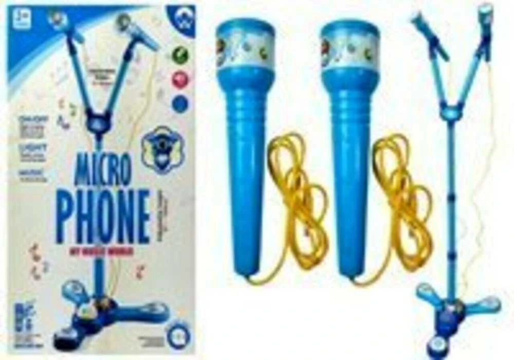 Karaoke rinkinys su dviem mikrofonais, mėlynas