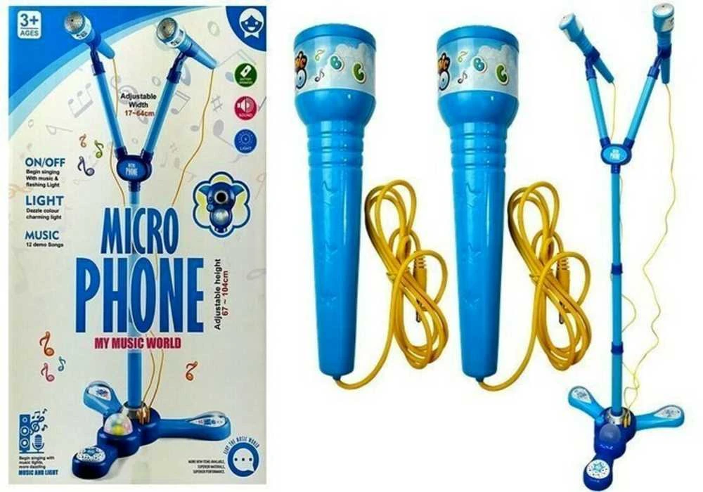 Karaoke rinkinys su dviem mikrofonais, mėlynas