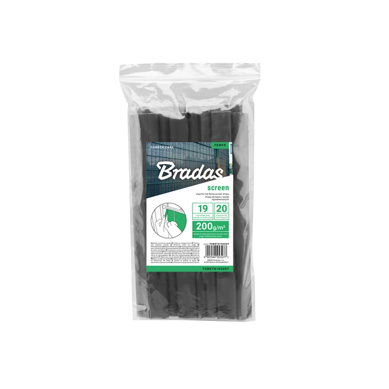 Klipsai tvoros juostai 19 cm Bradas, 20 vnt., pilka