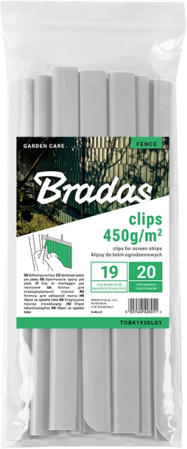 Klipsai tvoros juostai Bradas, 19 cm, 20 vnt., šviesiai pilka
