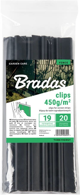 Klipsai tvoros juostai Bradas, 19 cm, 20 vnt., pilka