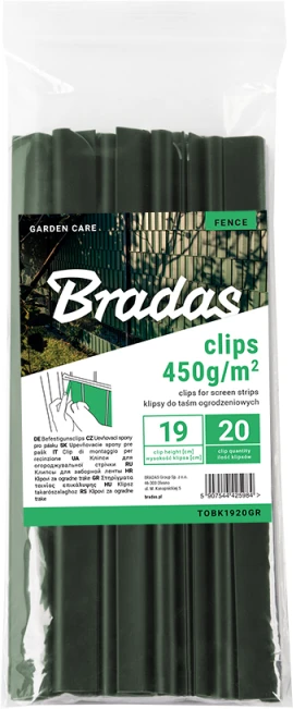 Klipsai tvoros juostai Bradas, 19 cm, 20 vnt., žalia