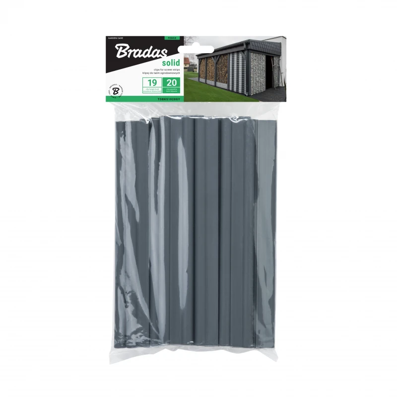 Klipsai tvoros juostai Bradas Solid, 19 cm, 20 vnt., pilka