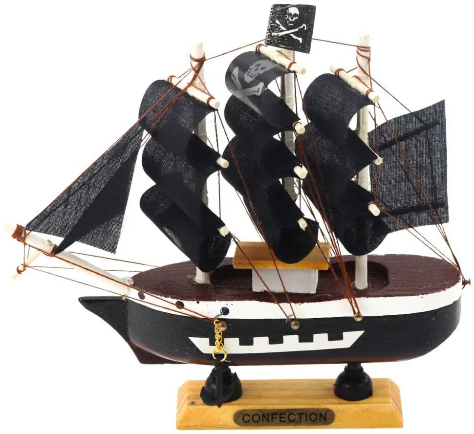 Kolekcinis dekoratyvinis piratų laivo modelis, 16x15 cm, juodas