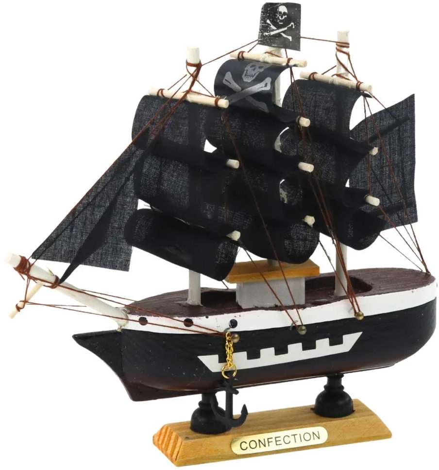 Kolekcinis dekoratyvinis piratų laivo modelis, 16x15 cm, juodas