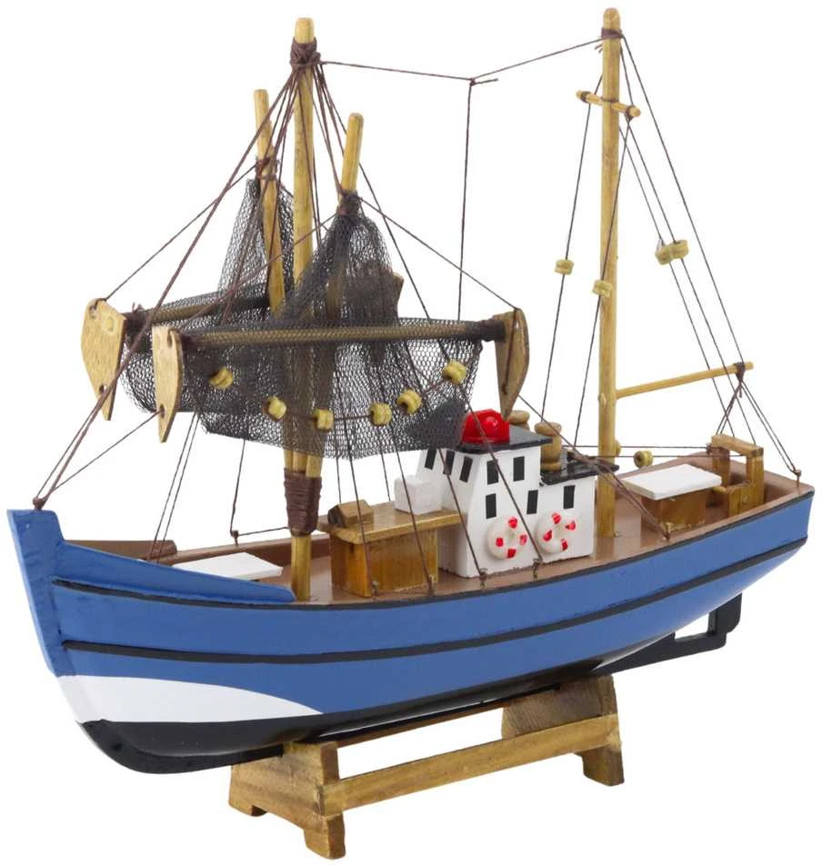 Kolekcinis dekoratyvinis žvejybinio laivo modelis, 30x26 cm, mėlynas