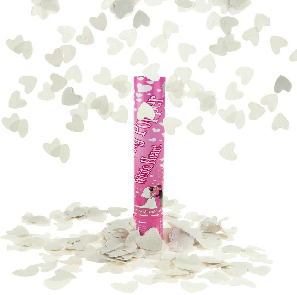 Konfeti patranka Baltas Hearts, 30 cm, 1 vnt.