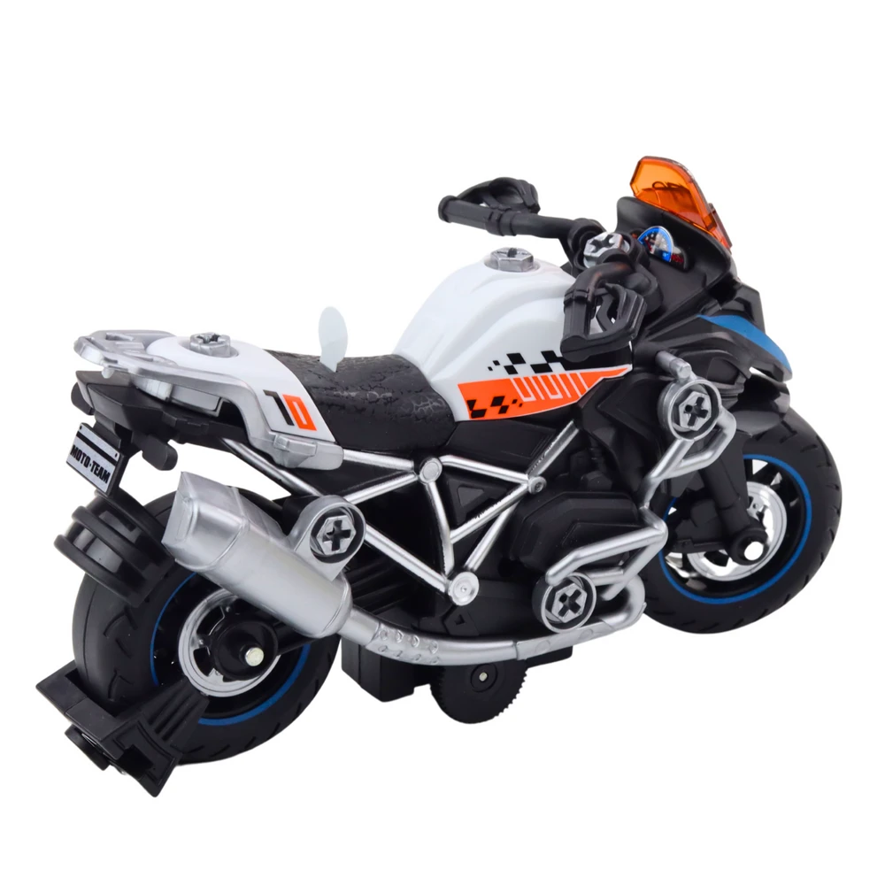 Konstrukcinis žaislas Motociklas DIY, su šviesos ir garso efektais, juodas