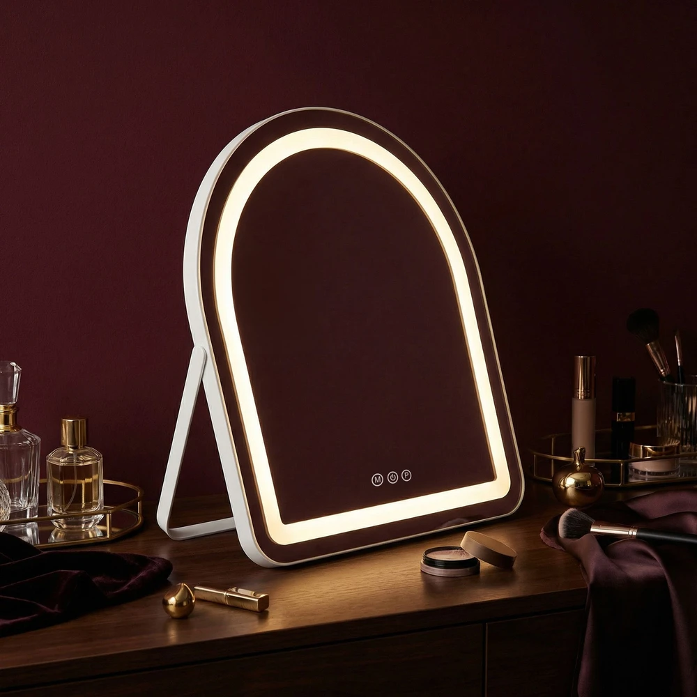 Kosmetinis veidrodis su LED GLAM, Baltas, 40x45 cm