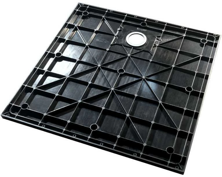 Kvadratinis dušo padėklas Besco Vexo Marble Juodas, 90 x 90 cm