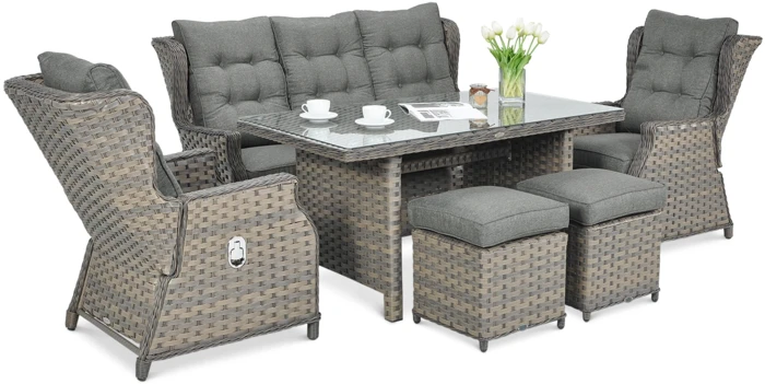 Lauko baldų komplektas BALTIMORE DINING + su pufais, Melange