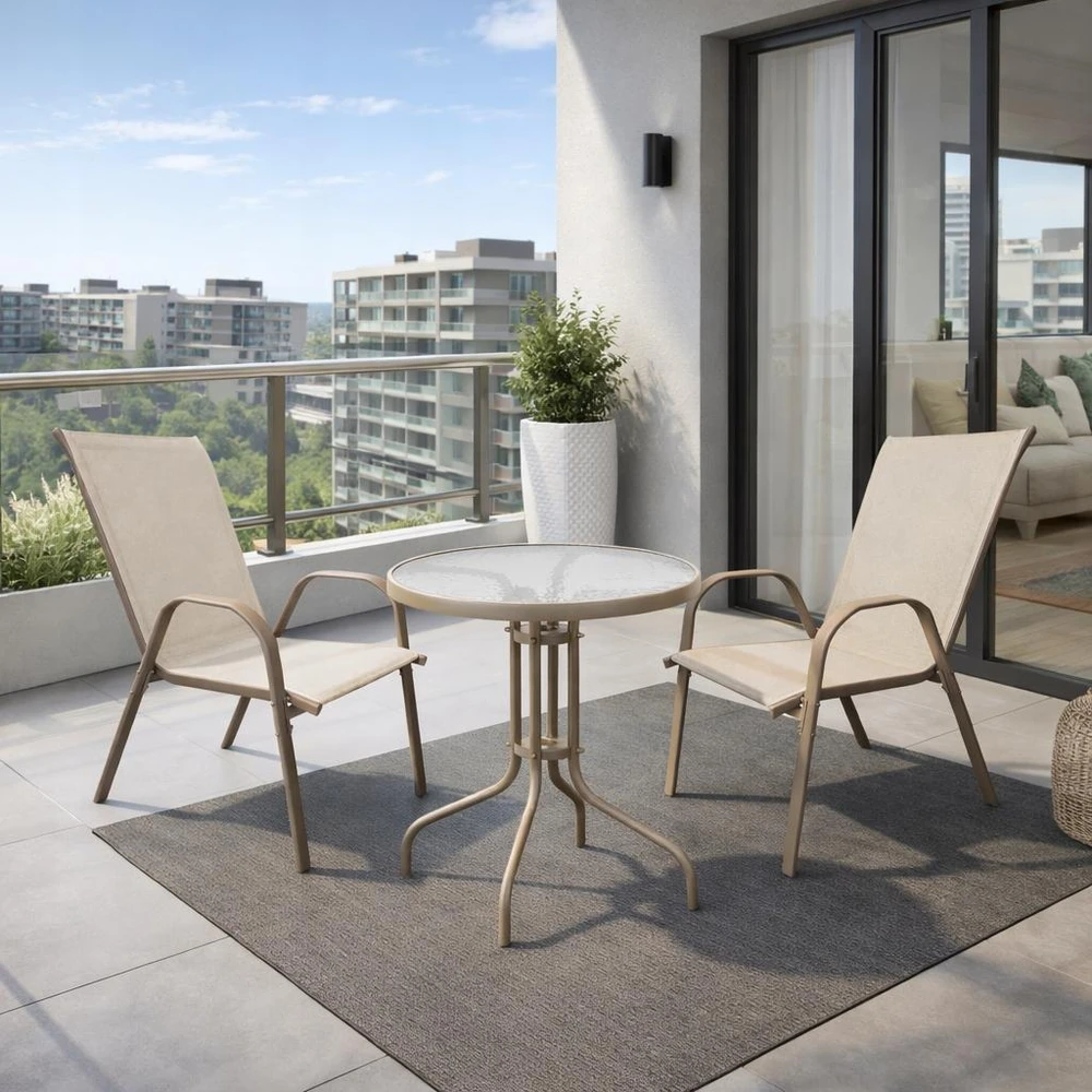 Lauko baldų komplektas Bergama Round 60 cm, 2+1, Taupe