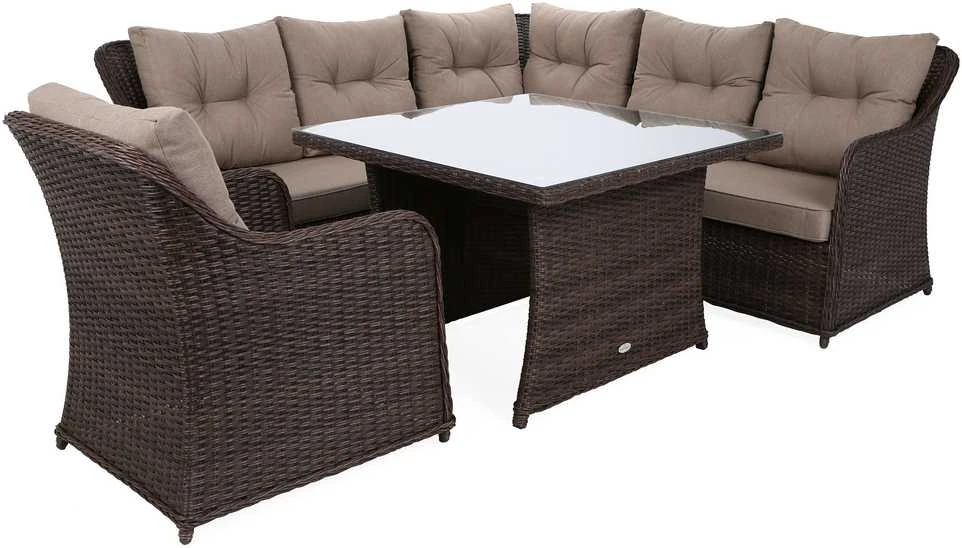 Lauko baldų komplektas Bergamo Corner su 1 foteliu, Brown Mat / Brown Melange