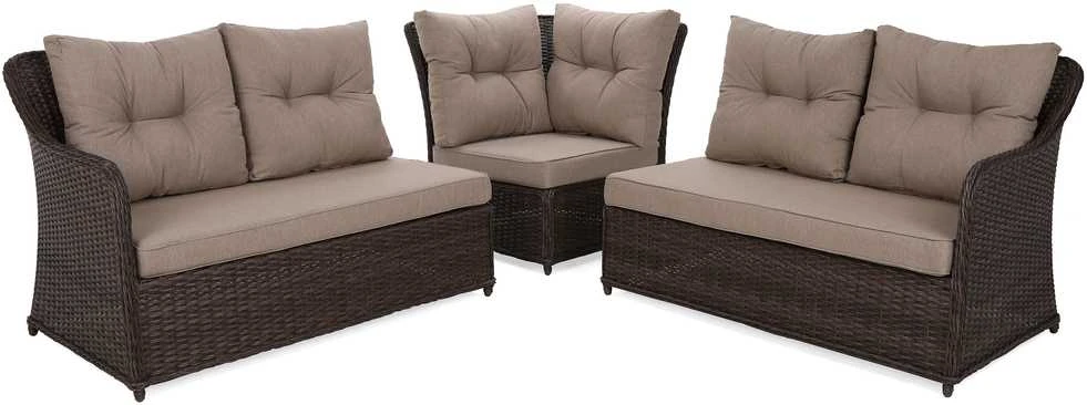 Lauko baldų komplektas Bergamo Corner su 1 foteliu, Brown Mat / Brown Melange