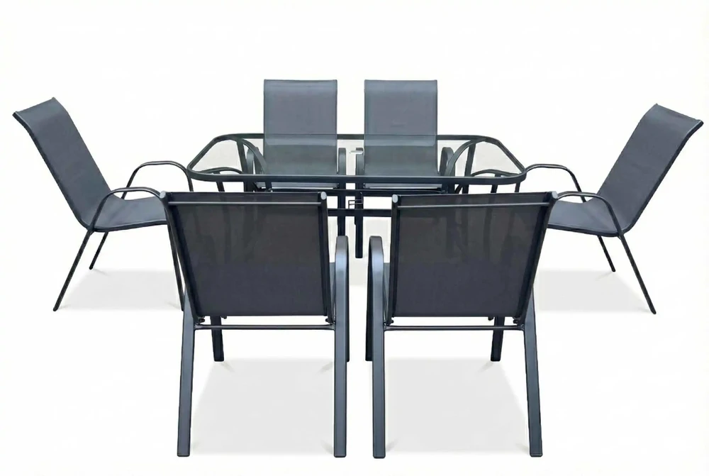 Lauko baldų komplektas Bologna, 150 cm, 6+1, Juodas