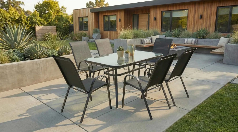 Lauko baldų komplektas Bologna, 150 cm, 6+1, Juodas