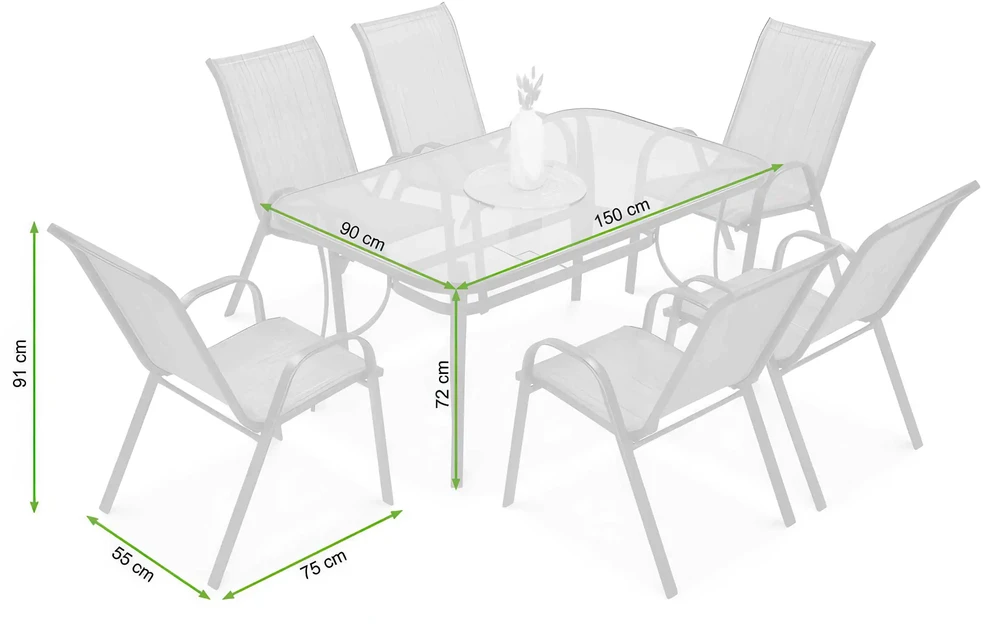 Lauko baldų komplektas Bologna, 150 cm, 6+1, Juodas