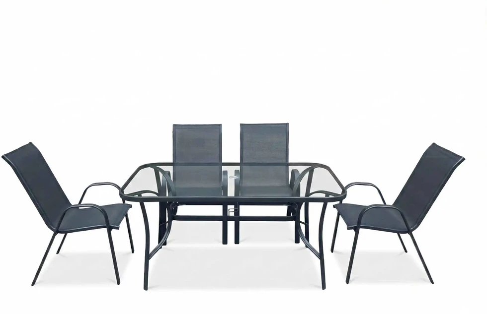 Lauko baldų komplektas Bologna, 150 cm, 6+1, Juodas