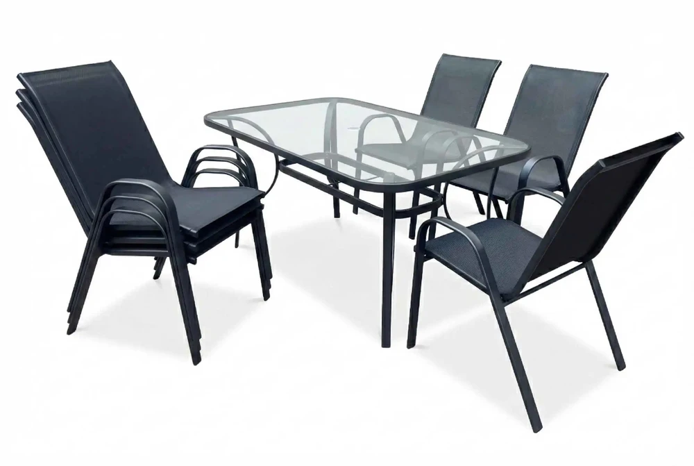 Lauko baldų komplektas Bologna, 150 cm, 6+1, Juodas