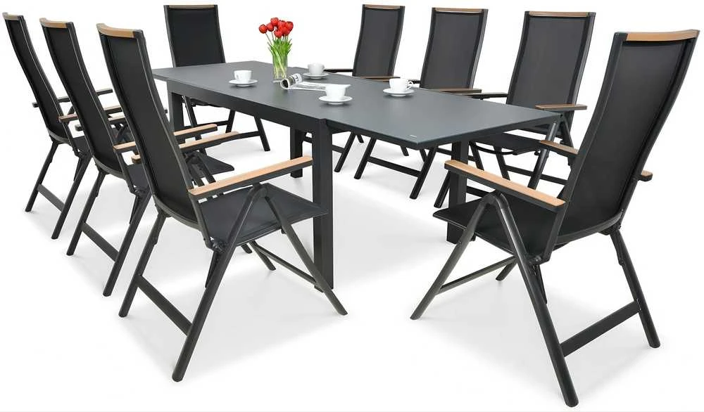 Lauko baldų komplektas Brisbane, 250 cm, 8+1, Juodas