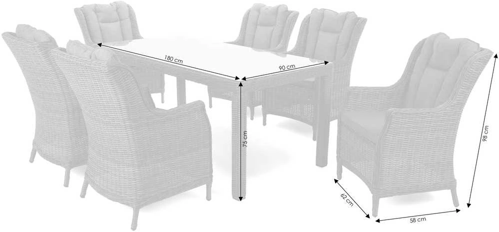 Lauko baldų komplektas Bristol 180 cm, 6+1, Baltas / Pilkas