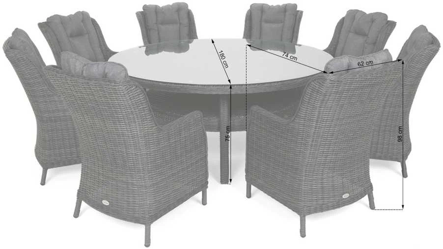 Lauko baldų komplektas Bristol Round Elegant 180 cm, 8+1, Baltas / Pilkas