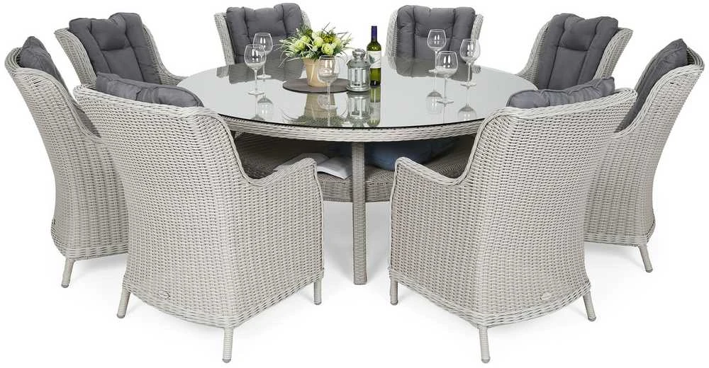 Lauko baldų komplektas Bristol Round Elegant 180 cm, 8+1, Baltas / Pilkas