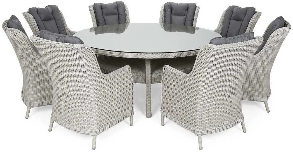 Lauko baldų komplektas Bristol Round Elegant 180 cm, 8+1, Baltas / Pilkas