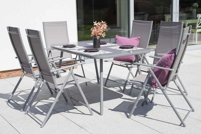 Lauko baldų komplektas Casablanca 145 cm, 6+1, Sidabrinis / Pilkas