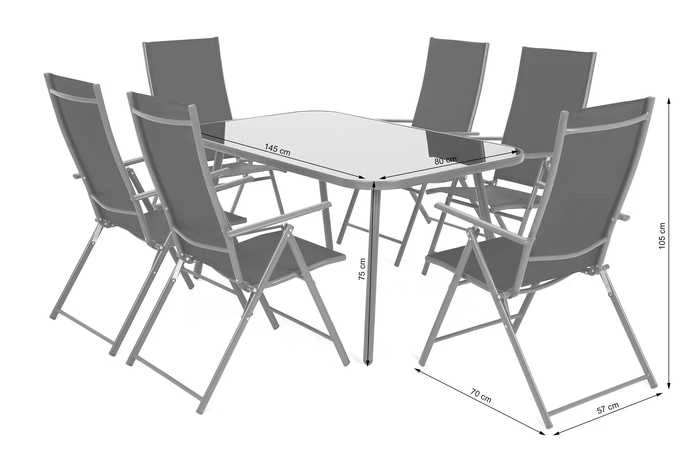 Lauko baldų komplektas Casablanca 145 cm, 6+1, Sidabrinis / Pilkas