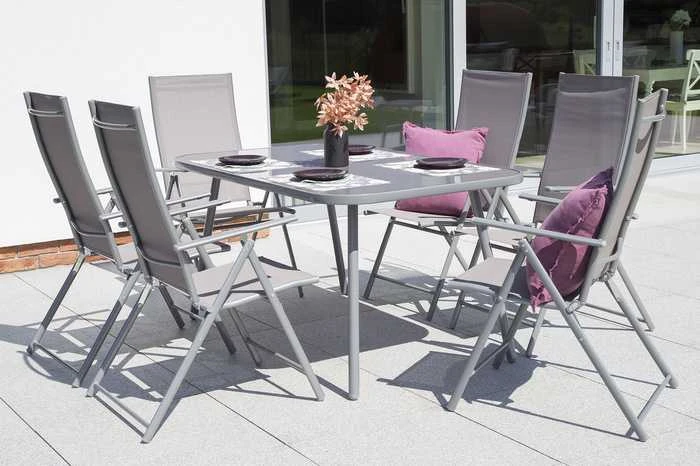 Lauko baldų komplektas Casablanca 145 cm, 6+1, Sidabrinis / Pilkas